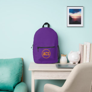 Purple and Orange School Colours and Letters Printed Backpack