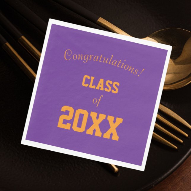 Purple and Orange School Colours Graduation Napkin (In Situ)