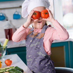Purple and Orange Spooky Cute Bats Halloween Kids Apron