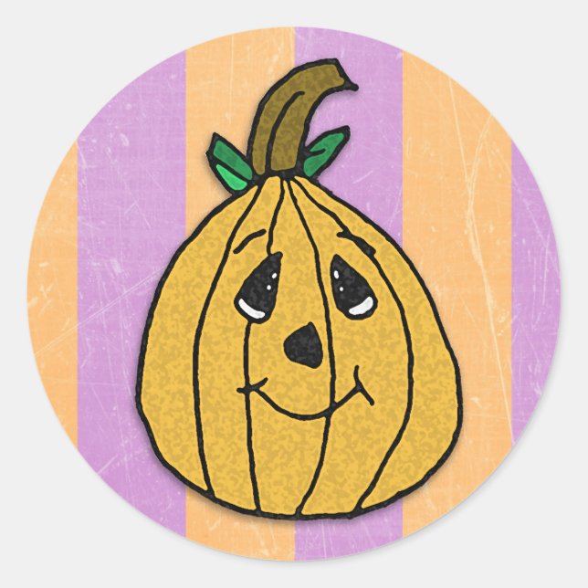 Purple and Orange Striped Pumpkin Halloween Classic Round Sticker (Front)