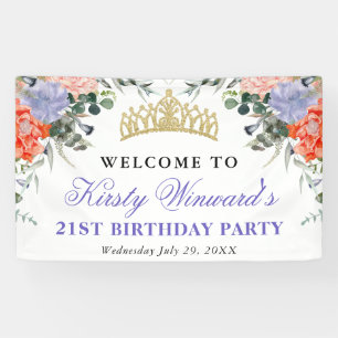Purple and Orange Summer Flowers Birthday Banner