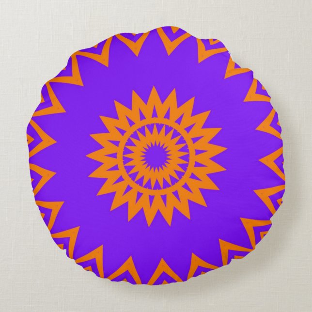 Purple and Orange Sun Rays Round Cushion (Back)