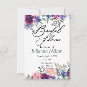 Purple and orange watercolor floral invitation