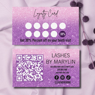 Purple and Pastel Pink Glitter Ombre Lash Tech Loyalty Card