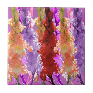 Purple And Peach Hollyhocks, Tile