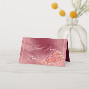 Purple and Pearls Folded Place Card Wedding