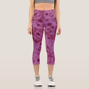 Purple and pink abstract distressed pattern capri leggings