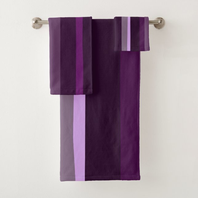 Purple and Pink Abstract Stripes Bath Towel Set (Insitu)