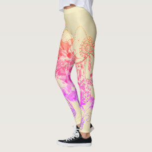 Purple and Pink All-over Floral Abstract Leggings