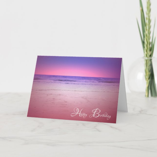 purple and pink beach sunrise birthday thank you card (Front)