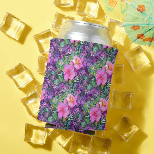 Purple and pink botanical floral pattern  can cooler (In Situ Summer)