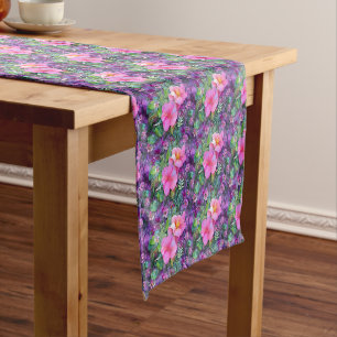 Purple and pink botanical floral pattern long table runner