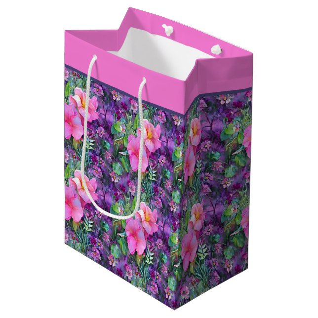 Purple and pink botanical floral pattern  medium g medium gift bag (Front Angled)