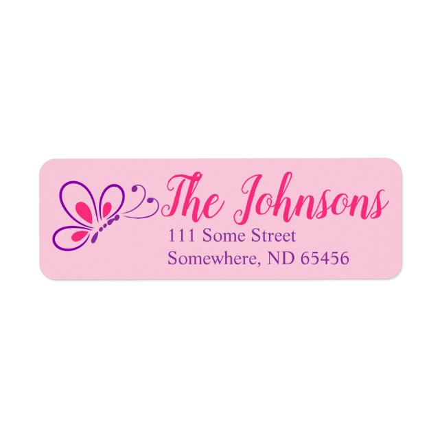 Purple and Pink Butterfly Address Label (Front)