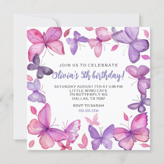 Purple and Pink Butterfly Girl's Birthday Invitation