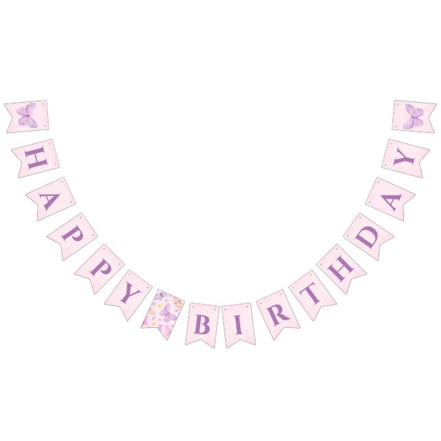 Purple and Pink Butterfly Happy Birthday Banner (All)