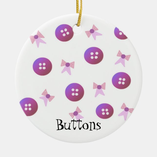 Purple and Pink Buttons and Bows Ceramic Tree Decoration (Front)