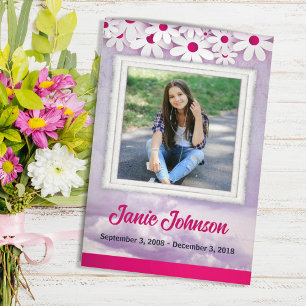 Purple and Pink Daisy Funeral Program for Girl Flyer