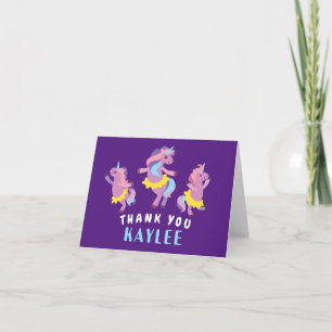 Purple and Pink Dancing Unicorns Kids Thank You Card