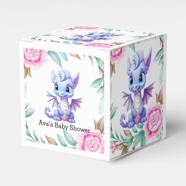 Purple and Pink Dragon Peony Girl Baby Shower Favour Box (Front Side)