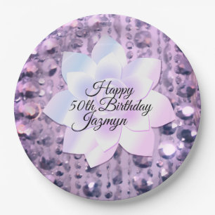 Purple and Pink Elegant and Beaded Paper Plate