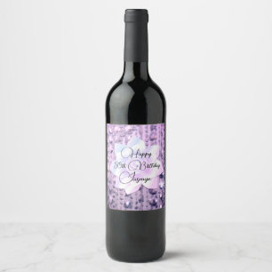 Purple and Pink Elegant  Beaded Birthday Wine Labe Label