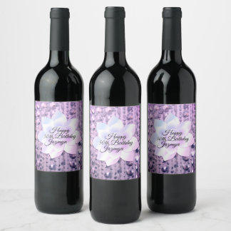 Purple and Pink Elegant  Beaded Birthday Wine Label