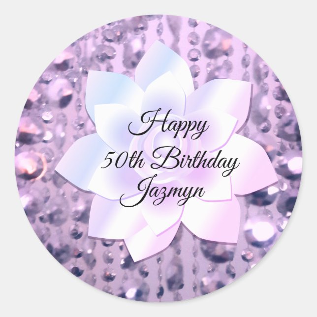 Purple and Pink Elegant Beaded Classic Round Sticker (Front)