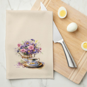 Purple and Pink Fall Bouquet Tea Set Tea Towel