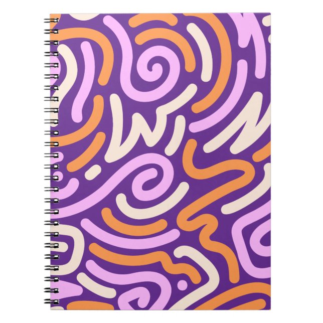 Purple and Pink Fiery Swirl Ribbon Pattern Notebook (Front)