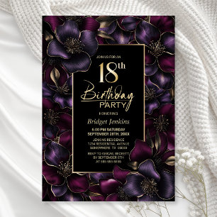Purple and Pink Floral 18th Birthday Party Invitation
