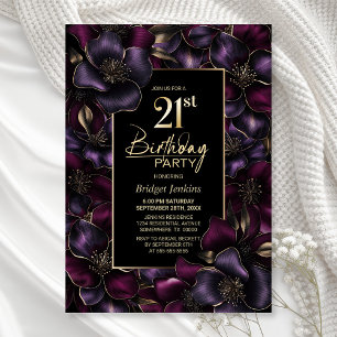 Purple and Pink Floral 21st Birthday Party Invitation