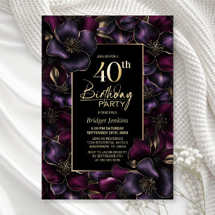Purple and Pink Floral 40th Birthday Party Invitation