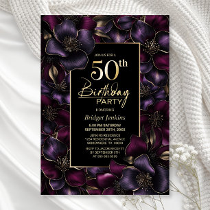 Purple and Pink Floral 50th Birthday Party Invitation