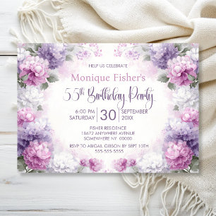 Purple and Pink Floral 55th Birthday Party Invitation