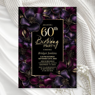 Purple and Pink Floral 60th Birthday Party Invitation