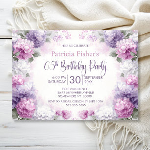 Purple and Pink Floral 65th Birthday Party Invitation