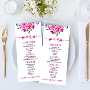 Purple and Pink Floral Flower Birthday Party Food Menu