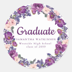 Purple and Pink Floral Graduation Sticker