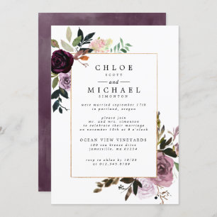 Purple and Pink Floral Rustic Elopement Reception Invitation