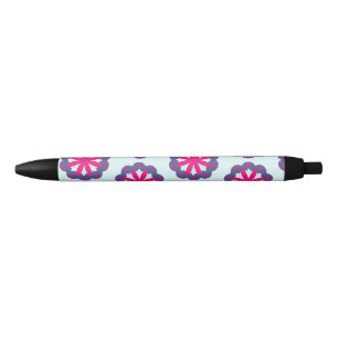 Purple and pink floral shapes illustration black ink pen