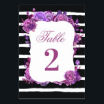Purple and pink floral wedding. Black stripes Table Number<br><div class="desc">Modern black and white wedding table number with watercolor purple and pink flowers. Suitable for birthday,  anniversary and any other party. Please contact me if you need additional items.</div>