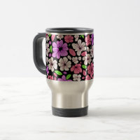 Purple and Pink Flowers and Petals Pattern Black