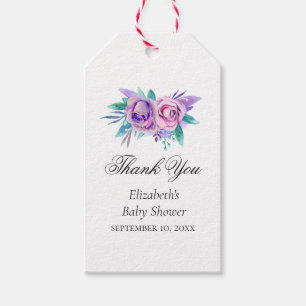 Purple and pink flowers. Baby shower thank you Gift Tags