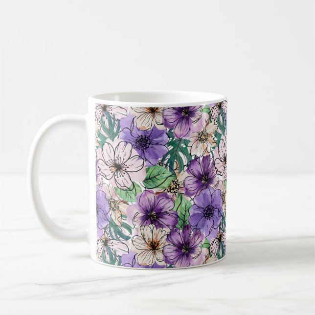 Purple and Pink Flowers   Coffee Mug (Left)