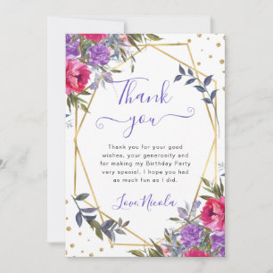Purple and Pink Flowers Frame Birthday Thank You Card
