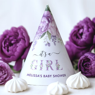 Purple And Pink Flowers It's A Girl Baby Shower Party Hat