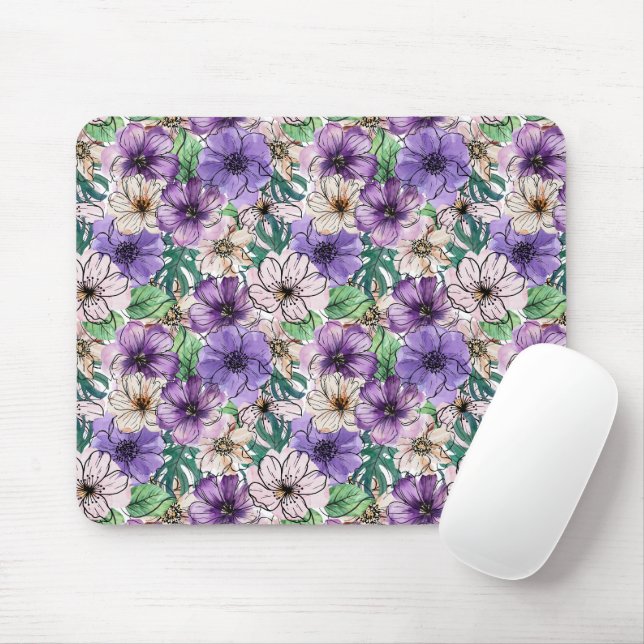 Purple and Pink Flowers   Mouse Pad (With Mouse)