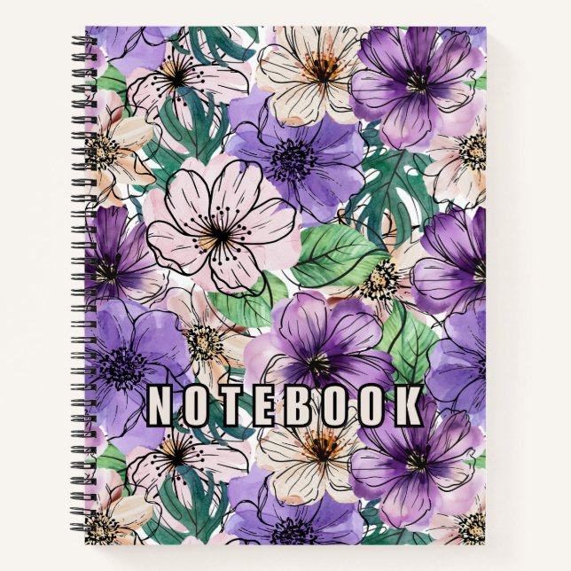 Purple and Pink Flowers  Notebook (Front)