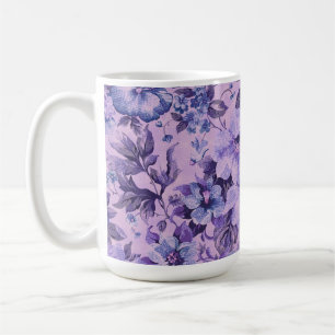 Purple and Pink Flowers on Lavender Background Coffee Mug